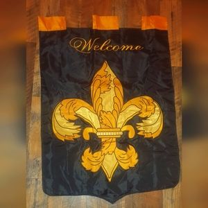 GORGEOUS TWO-SIDED BLACK & GOLD FLEUR DE LIS MARDI GRAS BANNER FLAG